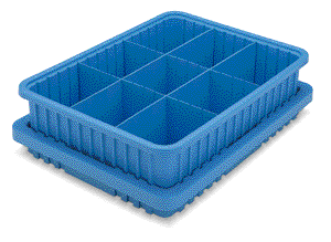Blue Metro tote box shown sitting on optional lid.