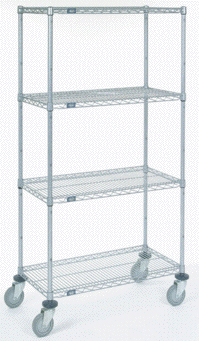 Mobile wire shelf truck with 4 shelves